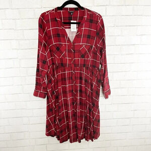Torrid Red Plaid Challis Long Sleeve Shirt Dress Women's Size 00 or Medium
